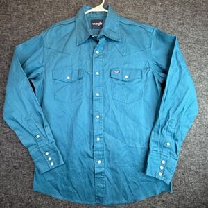 Wrangler Cowboy Cut Western Shirt Mens M Firm Finish Twill Pearl Snap Work Rodeo